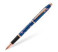 Cross Century II Cherry Blossom Fountain Pen (Stainless Steel F Nib Black Ink Colour with Premium Gift Packaging) Translucent Blue Lacquer Fittings Stainless Steel Rose Gold Plated