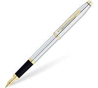 Cross Century II Refillable Click-Off Cap Metal Fountain Pen with 23 Carat Gold Plated Appointments, Medium Gold Nib, includes Premium Gift Box and 2 Black Cartridge Refills, 1 Pack, Medalist Chrome
