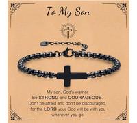 Cross Chain Bracelets for Men Women, Black Stainless Steel Cross Charms Men's Bracelet, Faith Religious Easter Catholic Christian God Jesus Communion Baptism Jewelry Gift with Card (To my Son)