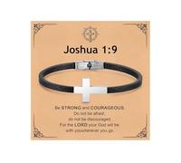Cross Chain Bracelets for Men Women, Black Stainless Steel Cross Charms Men's Bracelet, Faith Religious Easter Catholic Christian God Jesus Communion Baptism Jewelry Gift with Card (Joshua 1:9-1)