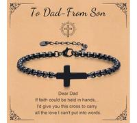 Cross Chain Bracelets for Men Women, Black Stainless Steel Cross Charms Men's Bracelet, Faith Religious Easter Catholic Christian God Jesus Communion Baptism Jewelry Gift with Card (To dad-from son)