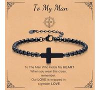 Cross Chain Bracelets for Men Women, Black Stainless Steel Cross Charms Men's Bracelet, Faith Religious Easter Catholic Christian God Jesus Communion Baptism Jewelry Gift with Card (To my Man)