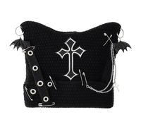 Cross Chain Cat Ear Beanie, Goth Cat Beanie, Womens Clothing Accessories, Alternative Clothing for Women, Scene Accessories, Grunge Clothes, Adjustable Fit 54-60cm Head Circumference Black