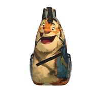Cross Chest Bag Durable Polyester Material with Unique Happy Tiger Print for Commuting and Travel Wearing