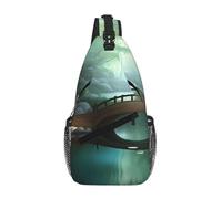 Cross Chest Bag Durable Polyester Material with Unique Little Bridge in the East Print for Commuting and Travel Wearing