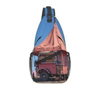 Cross Chest Bag For Commuting Durable Leisure Messenger Bag With Unique Pink Camper Van Print For Daily Use
