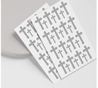 Cross Christian Church 56x Stickers Christening Easter Religious Wedding Decoration First Communion Baptism Envelopes Invitations Cards Crafts Stickers Vinyl Bereavement Decal Vinyl (Silver Matt)