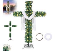 Cross Christmas Tree,Foldable Christmas Tree,5/6 Ft Artificial Pine Cross With White Crown Silk,Large Christmas Decorations,Foldable Xmas Tree for Indoor Outdoor Holiday,Yard,Home,Church (5ft)