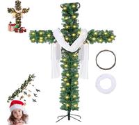 Cross Christmas Tree,Foldable Cross Christmas Tree - 5/6 Ft Pre-Lit Artificial Pine Cross,with LED Light and Silk Scarf Wood Rattan Ring (5Ft)