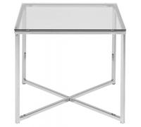 Cross Chrome and Clear Glass Square Side Table