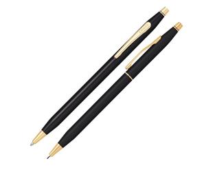 CROSS Classic Century Classic Black Pen and Pencil Set with 23CT Gold-Plated Appointments incl. Premium Gift Box - Refillable Medium Ballpen & 0.7 mm Pencil