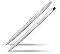 CROSS Classic Century Lustrous Chrome Pen and Pencil Set incl. Premium Gift Box - Refillable Medium Ballpen & 0.7 mm Pencil