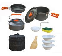 CROSS COUNTRY Camping Cookware Set - 11 Pcs Mess Kit with Non-Stick Pot, Pan, Kettle, Foldable Handles | Lightweight Outdoor Cooking Set for Camping, Hiking, Backpacking, Travel & Festivals