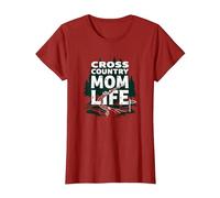 Cross Country Mom Life Proud Parent Runner Trail Forest T-Shirt, Women, Cranberry, XS