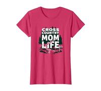 Cross Country Mom Life Proud Parent Runner Trail Forest T-Shirt, Women, Red Heather, S