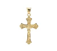 Cross+Crown Premium 14K Gold Ornate Crucifix Necklace for Women & Men, Durable Double-Bonded 14K Yellow Gold Crucifix to Avoid Tarnishing, Authentic Ornate Crucifix Pendant for Men & Women with