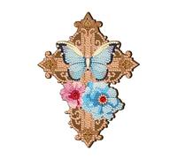 Cross Diamond Art Hanging Ornaments DIY Kits Butterfly Wooden Cross 5D Diamond Art Painting Pendent Special Shaped Gem by Number Mosaic Arts and Crafts Wall Cross Sign for Christian Home Church Decor