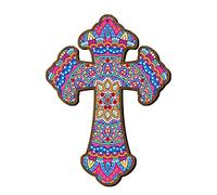 Cross Diamond Art Painting Hanging Ornaments DIY Kits Mandala Wooden Cross 5D Diamond Art Pendent Special Shaped Crystal by Number Mosaic Handmade Crafts Wall Cross Sign Christian Home Church Decor