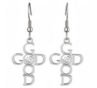 Cross Earrings God is Good in Stainless Steel Letters Pendant Jewelry for Women Charms Christian Gifts Religious, M, Alloy Steel, No Gemstone