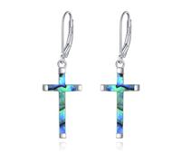 Cross Earrings Sterling Silver Dangle Drop Leverback Cross Earrings Abalone Shell Religion Jewellery Christians Gifts for Women Men (A-Abalone Shell)
