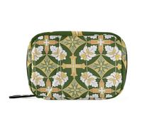 Cross Floral Green Pill Organizer with Detachable Compartments Portable Day Pill Organizer