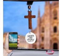 Cross for Car Rearview Mirror Hanging, Scan Phone for Daily Bible Verse, Handmade Car Decor Accessory with Bible Wristband, Christian Gifts for Women Men(White+Wristband)