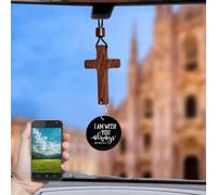 Cross for Car Rearview Mirror Hanging, Scan Phone for Daily Bible Verse, Handmade Car Decor Accessory, Christian Gifts for Women Men, Lightweight Auto Mirror Pendant (Black)