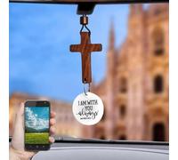 Cross for Car Rearview Mirror Hanging, Scan Phone for Daily Bible Verse, Handmade Car Decor Accessory, Christian Gifts for Women Men, Lightweight Auto Mirror Pendant (White)