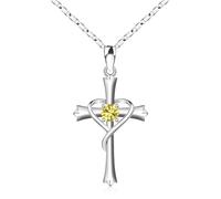 Cross for Women Sterling Silver Birthstone Cross Cross Pendant for Mothers Wife Daughter-Nov-Citrine, 18"+2", Sterling Silver, Cubic Zirconia for girls