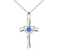 Cross for Women Sterling Silver Cross Birthstone Cross Cross Pendant for Mothers Wife Daughter-Sep-Sapphire, 18"+2", Sterling Silver, Cubic Zirconia for girls