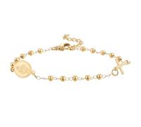 Cross Gift, Dainty Gold Cross Virgin Mary Charm Rosary Chain Catholic Bracelet, Women's Faith Jewelry Miraculous Medal Bracelet, Inspirational Christian Gift for Confirmation, Baptism