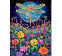 Cross & Glory - 1000 Piece Jigsaw Puzzle for Adults | Lunar Symphony: The Dragonfly’s Tale | Best New Enchanted Nature Puzzle | Vibrant Nighttime Artwork| 20x27 Inches | Flower Puzzle