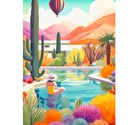Cross & Glory - Blossoming Desert: Poolside Paradise - Jigsaw Puzzles 1000 Pieces | 1000 Piece Landscape Puzzles for Adults | Vibrant Colors | Desert Cactus Succulent | 20x27 Inches | Adult Challenge