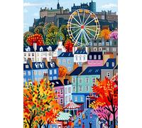 Cross & Glory - Castle & Carousel - 1000 Piece Jigsaw Puzzle for Adults | Colorful Edinburgh Folk Art Puzzle | Bright Scottish City Artwork | Premium Ribbon-Cut Puzzle with Satin Finish