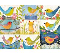 Cross & Glory - Cat in The Bird's Nest - 1000 Piece Jigsaw Puzzle | Whimsical Birds & Cat Collage | Satin Finish