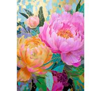 Cross & Glory - Golden Peony Dreams - 1000 Piece Jigsaw Puzzle for Adults | Vibrant Mosaic-Inspired Artwork with Gold Leaf Details | Premium Quality