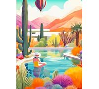 Cross & Glory Jigsaw Puzzles 1000 Pieces - Blossoming Desert: Poolside Paradise - 1000 Piece Landscape Puzzles for Adults | Vibrant Colors | Desert Cactus Succulent | 20x27 Inches | Adult Challenge