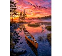 Cross & Glory | Jigsaw Puzzles 1000 Pieces | Dawn Over Silent Waters | for Adults | Canoe, Heron & Sunrise Lake Puzzle | Satin Finish Photography | Ages 14+