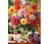 Cross & Glory - Rainbow Dahlia Delight - 1000 Piece Jigsaw Puzzle for Adults | Vibrant Flower Collection | Satin Finish | Challenging & Colorful Art