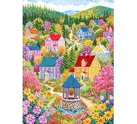 Cross & Glory - Sunshine at Wishing Well Lane - 1000 Piece Jigsaw Puzzle for Adults | Colourful New England Village Puzzle | Scenic Springtime Family Scene | Challenging and Relaxing