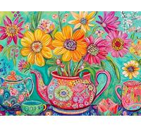 Cross & Glory - The Colorful Teapot Garden - 1000 Piece Jigsaw Puzzle for Adults | Best New Floral Artwork Puzzle | Relaxing and Intricate Puzzle Experience