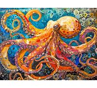 Cross & Glory - The Great Blue Octopus Enigma - 1000 Piece Jigsaw Puzzle for Adults | Ocean Puzzle | Unique Brain Teaser | Vibrant Marine Artwork