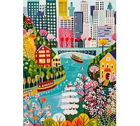 Cross & Glory - Vancouver Under Open Skies - 1000 Piece Jigsaw Puzzle for Adults | Modern Folk Art Vancouver City Scene | Minimalist, Colorful Travel Puzzle