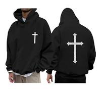 Cross Graphic Hoodie,Christian Hoodies for Men Inspirational Religious Faith Cross Sweatshirts Vintage Bible Verse Graphic Hoodie Pullover Big and Tall Versatile Casual Sweater Clothes Black
