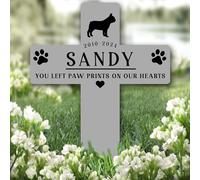Cross Grey French Bulldog Dog Pet Remembrance Grave Garden Plaque Memorial Stake |Personalised In Loving Memory Remembrance Memorial Plaque Grave Decoration Marker Garden Ground Stake
