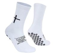 Cross Grip Soccer Socks - Anti-Slip Grips Sports Sock with Bible for US 6-13, White, One size