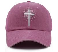 Cross Hat for Men Women, Adjustable Cotton Embroidered Christian Baseball Cap, Pink, One Size