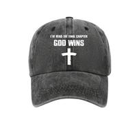 Cross Hat for Men Women, Adjustable God Wins Print Christian Washed Baseball Cap Black