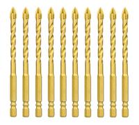 Cross Head Hex Shank Spinal Spear Head Tile Bits, 4 Point X Head Cutter for Glass, Ceramic, Concrete, Porcelain, Granite, Marble, Mirror, Titanium Coated Hole Alloy Triangle Drill (10, 8mm)