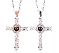 Cross Healing Crystal Necklace,Cross Pendant Necklace,Cross Projection Necklace Choker,Crystal Cross Lord's Prayer Cross Necklace,Jewellery Gifts Fathers Day Christmas (wihte)